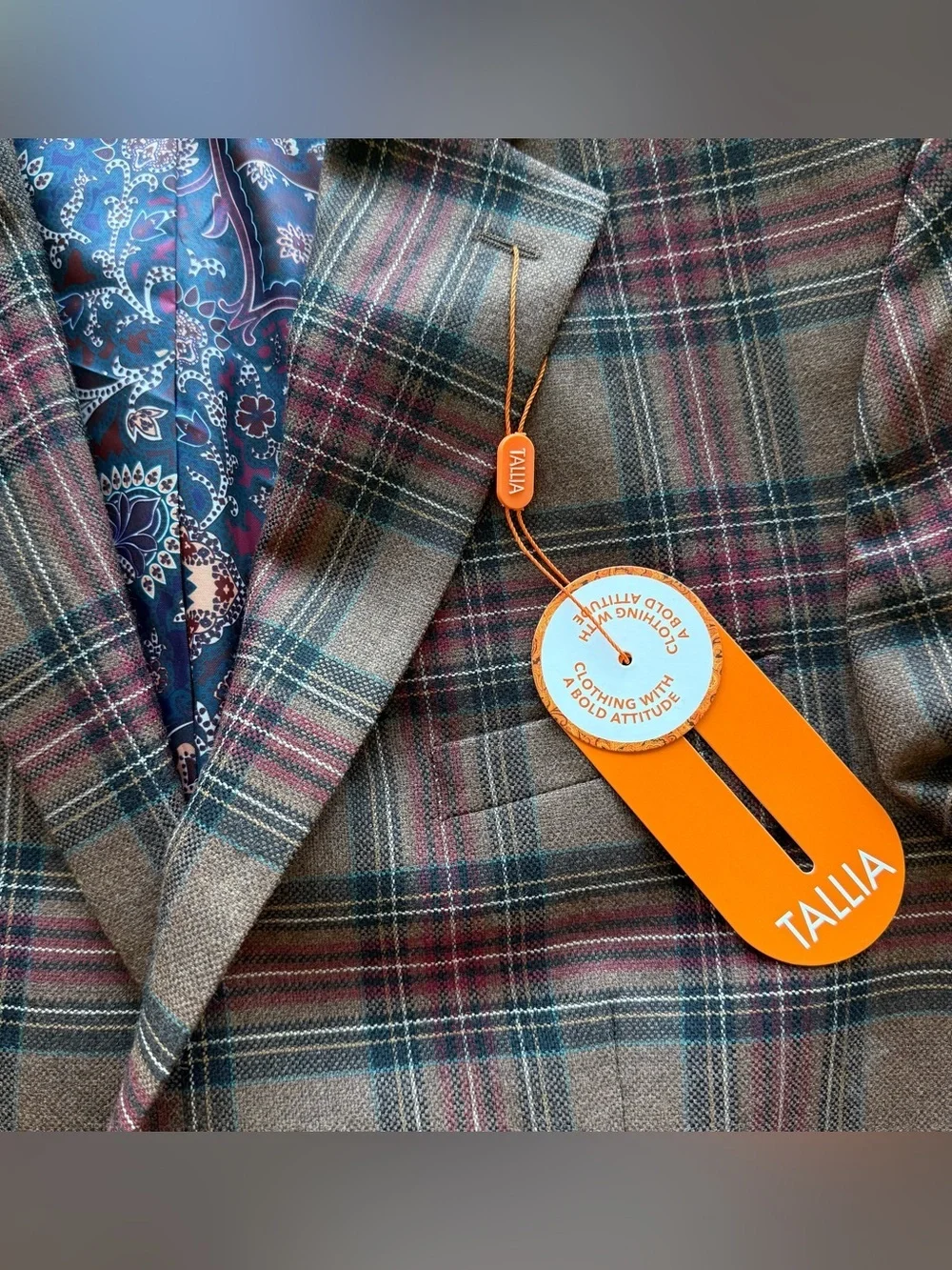 NWT Tallia Men's Camel Plaid l Blazer Sport Coat Suit Jacket 44R $295 retail